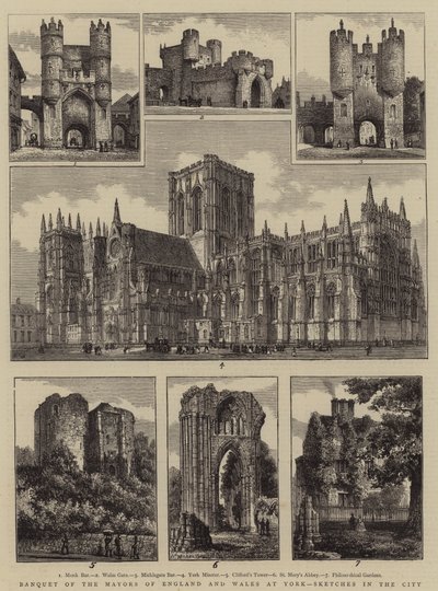 Banquet of the Mayors of England and Wales at York, Sketches in the City by Henry William Brewer
